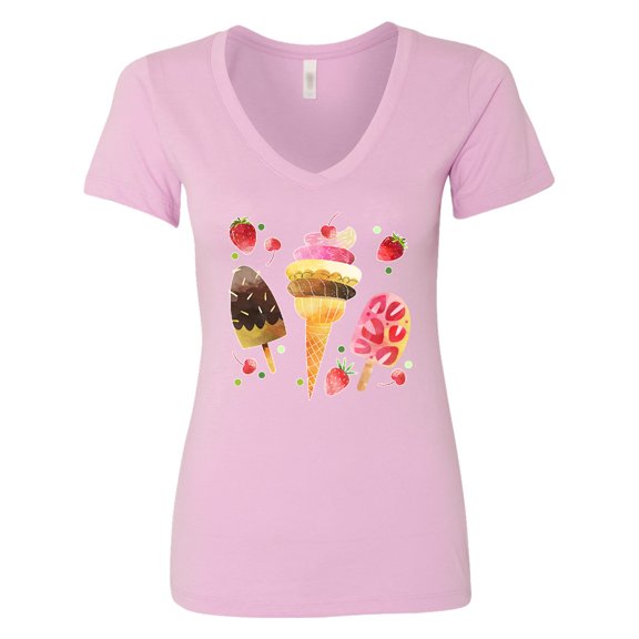 Inktastic Ice Cream Cone and Popsicles Women's V-Neck T-Shirt