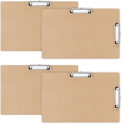 Tekola 4 Pcs 11x17 Clipboard Wooden Lap Board with Low Profile Clip Brown Double Landscape Clip Hardboard Drawing Board Landscape Horizontal Large Clipboard for Desk Paper Sketching Art Supplies