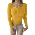thumbnail image 3 of Arlun Womens Long Sleeve T Shirts Button up Long Sleeve Ribbed Fall Tops Dressy Business Casual Basic Slim Fit V-Neck Base Layer Sweater Soft Comfort Oufirts Yellow XL, 3 of 6