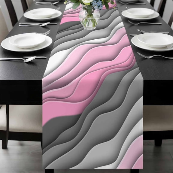 Pink Grey Ombre Table Runner 90 Inches Long, Modern Geometric Abstract Aesthetics Cream Kitchen Coffee Dining Table Decoration for Home Party Birthday Wedding Home Decor 13x90 Inches