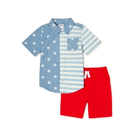 

Americana Baby & Toddler Boys Woven Top & Shorts 2-Piece Outfit Set Sizes 12M-5T
