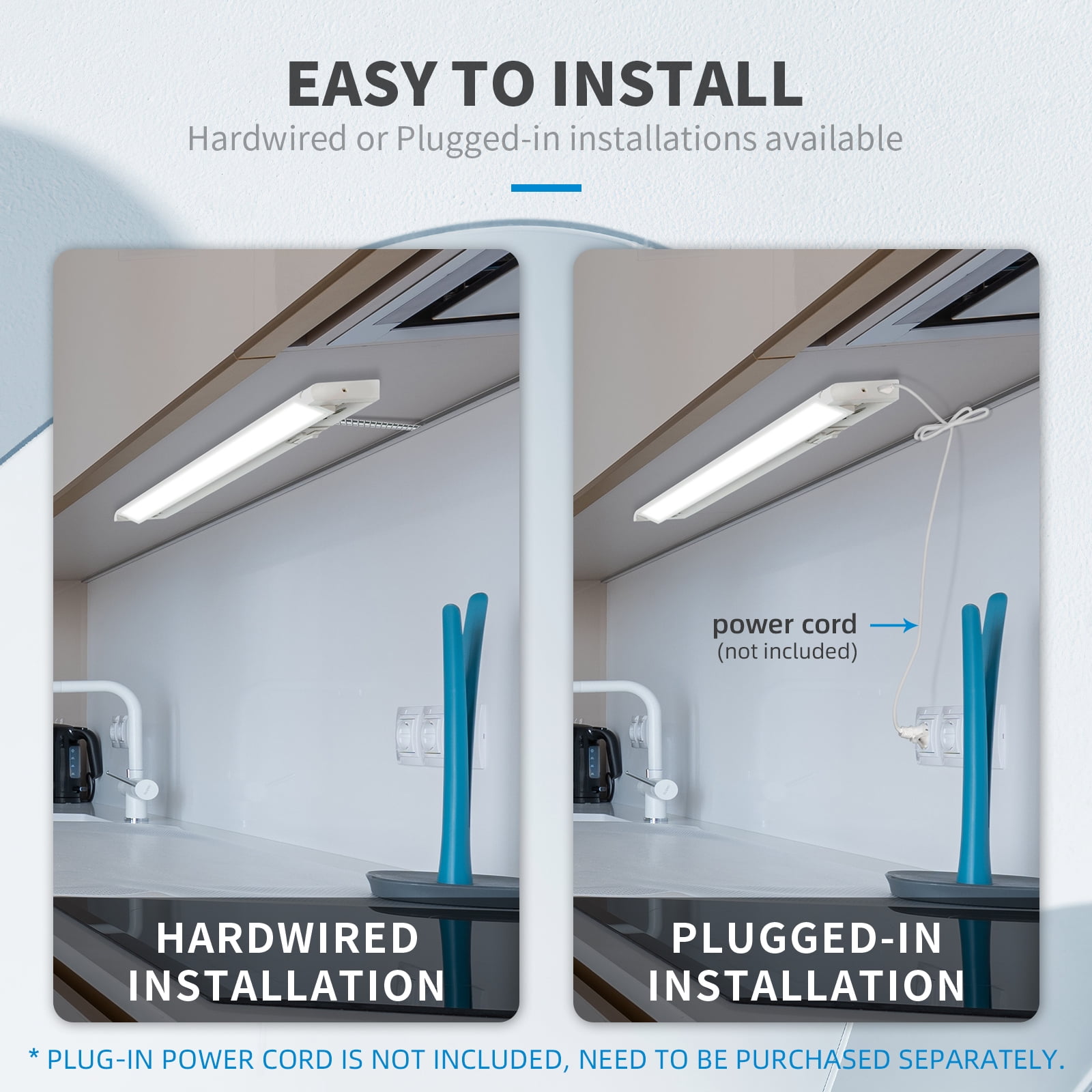 1PK 10 inch Linkable LED Kitchen Under Cabinet Lighting with 5CCT Selectable, Hardwired & Plug-in, 70degree Swivel, Aluminum Material,White Finish,Dimmable with Wall Dimmers 4pack (10 inchs)