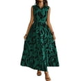 thumbnail image 2 of Women'S Summer Floral Maxi Dress Button Up Collar Tie Waist Tiered Ruffle Sleeveless Boho Dresses Green L, 2 of 9