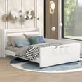 thumbnail image 3 of Full Size PU Leather Upholstered Platform Bed, Mattress Foundation with Guardrail and Storage Headboard & Footboard, Modern Panel Bed Corner Bed Frame with Wood Slats Support, Beige, 3 of 9