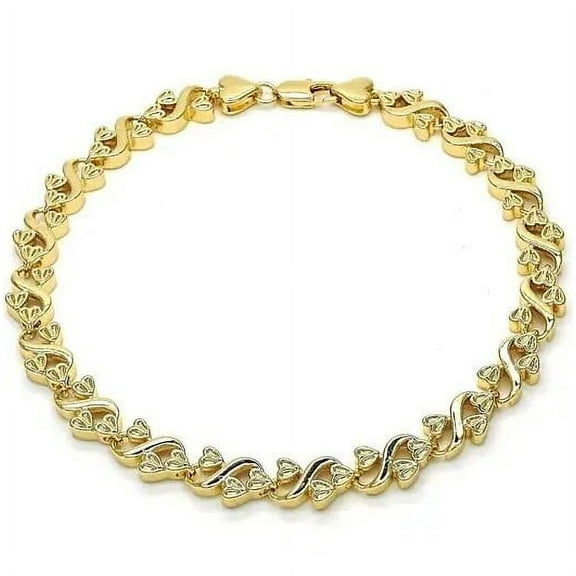 18K Gold Plated X Heart Flat Ankle Bracelet 10''