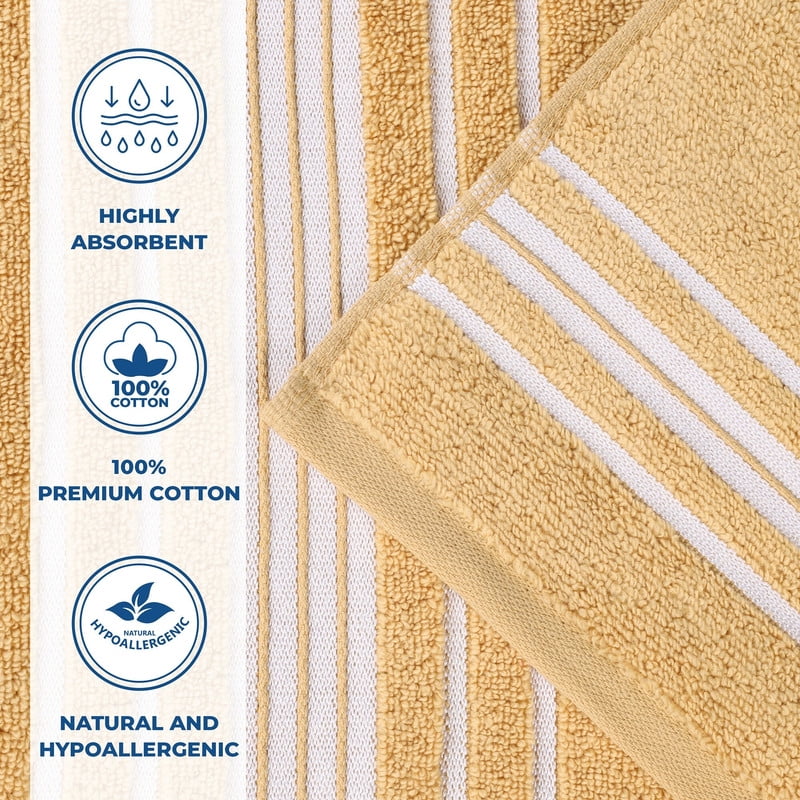 Superior Sadie Zero Twist Cotton Face Towel Washcloth Set of 12, Ultra Soft Towels, Gold