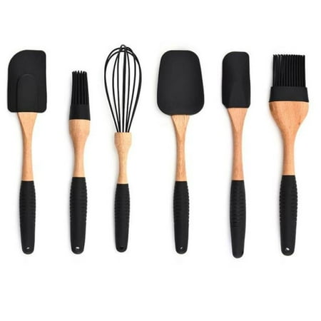 

6PCS Silicone Kitchen Utensil Set With Silicone Wooden Handle Nonstick Cookware Cooking Utensils Heat Resistant Kitchenware Tools|Cooking Tool Sets