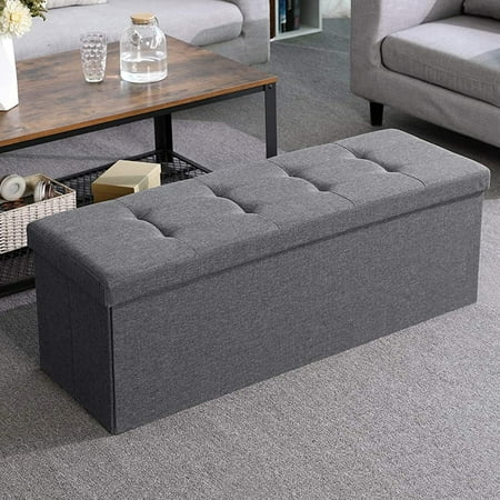 folding storage ottoman bench, foot rest, stool, storage chest, seat padded bench space with 120l storage space, quick and easy assembly, 43''x15''x15''