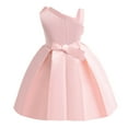 thumbnail image 4 of ZHOGXU Pink Dress Children Girls One Shoulder Satin Cloth Princess Dress Piano Solid Color Lovely Boho Beach Vacation Bohemian Sundress, 4 of 6