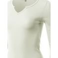 thumbnail image 4 of A2Y Women's Fitted Notched Neck Long Sleeve Thermal Knit Top Ivory S, 4 of 5