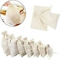 thumbnail image 3 of Namzi 50Pcs Natural Cotton Drawstring Bags, 3 x 4 Inch Reusable Muslin bags, Gift Sachet Tea Bags Jewelry Pouch for Party Wedding Home Storage, 3 of 5