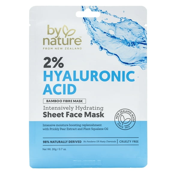 By Nature From New Zealand 2% Hyaluronic Acid Hydrating Sheet Face Mask For Dry Skin, 0.7 oz