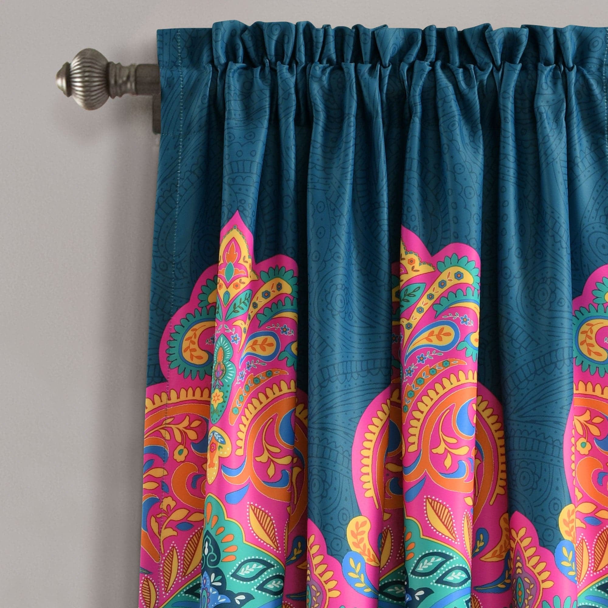 Lush Decor Boho Chic Room Darkening 84" x 52" + 2" Header Suzani Turquoise 3" Rod Pocket Pair Window Panel Curtain