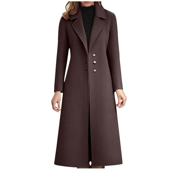 ClodeEU Women's Wool Blend Overcoat With Pockets,Long Notched Lapel Coat ,Elegant Fall Winter Overcoat Coffee,Womens Plus XXXXXL