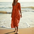 thumbnail image 5 of WULMLEO Linen Dresses for Women 2025 Flowy V Neck Short Sleeve Maxi Dress Lightweight Summer Beach Vacation Clothes Orange 2XL, 5 of 5
