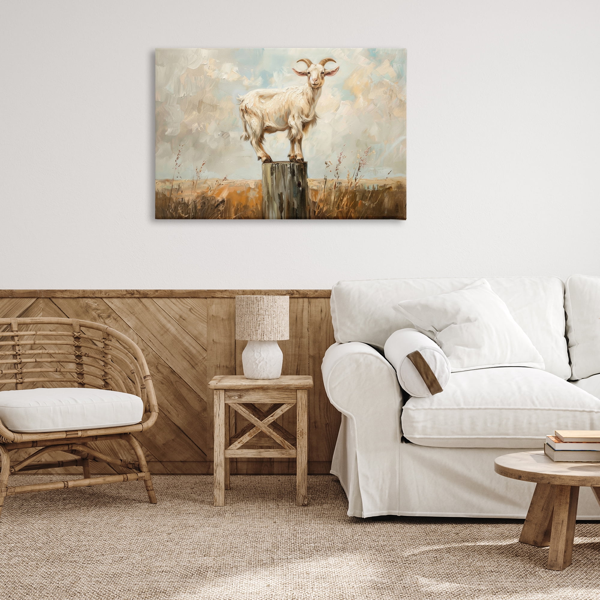 Stupell Industries On The Fence Goat Animals & Insects Painting Gallery Wrapped Canvas Art Print Wall Art, 36 x 24
