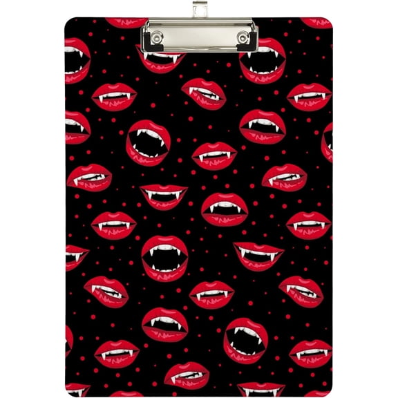 FMSHPON Halloween Red Vampire Lips Dots Pattern Clipboard Hardboard Wood Nursing Clip Board and Pull for Standard A4 Letter 13x9 inches