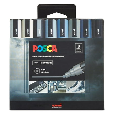Uni Posca Paint Markers - Monotone Colors, Set of 8, Medium Tip, 2.5 mm
