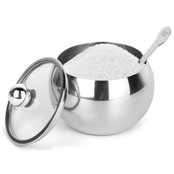ACDANC Sugar Bowl with Lid and Spoon 8.1oz Stainless Steel Sugar Pot Sugar Container for Home and Kitchen (Silver)