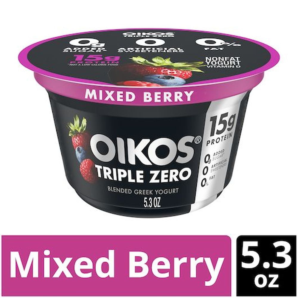Oikos Organic Triple Zero Mixed Berry Nonfat Greek Yogurt, 5.3 Ounce -- 12 per Case.