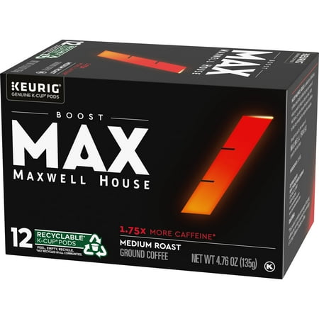 Maxwell House Max Boost 1.75X Caffeine Medium Roast K-Cup Coffee Pods (12 Count)