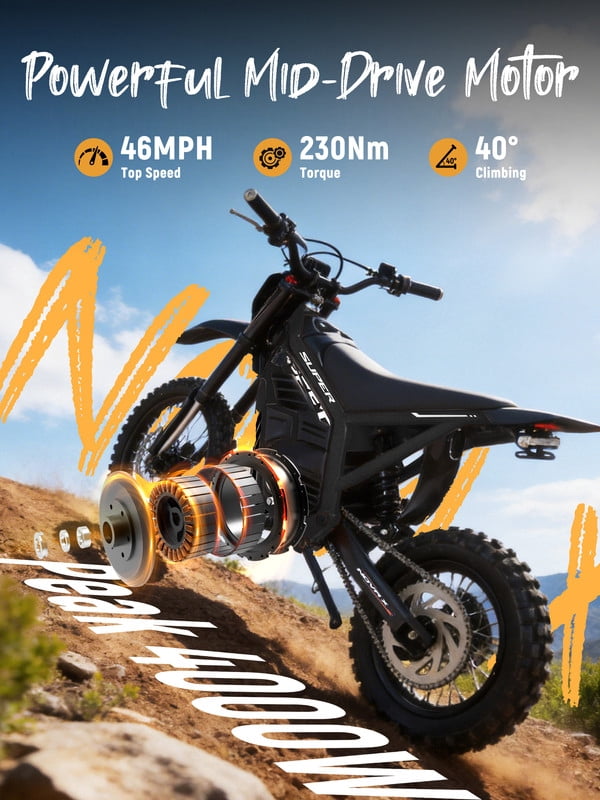 ESKUTE NOVAX Electric Dirt Bike for Adults/Teens, 4000W 46MPH Fast Electric Motorcycle, 48V 22.8Ah Long Range Battery, Full Suspension, Hydraulic Brakes,Black with Lock, UL2849