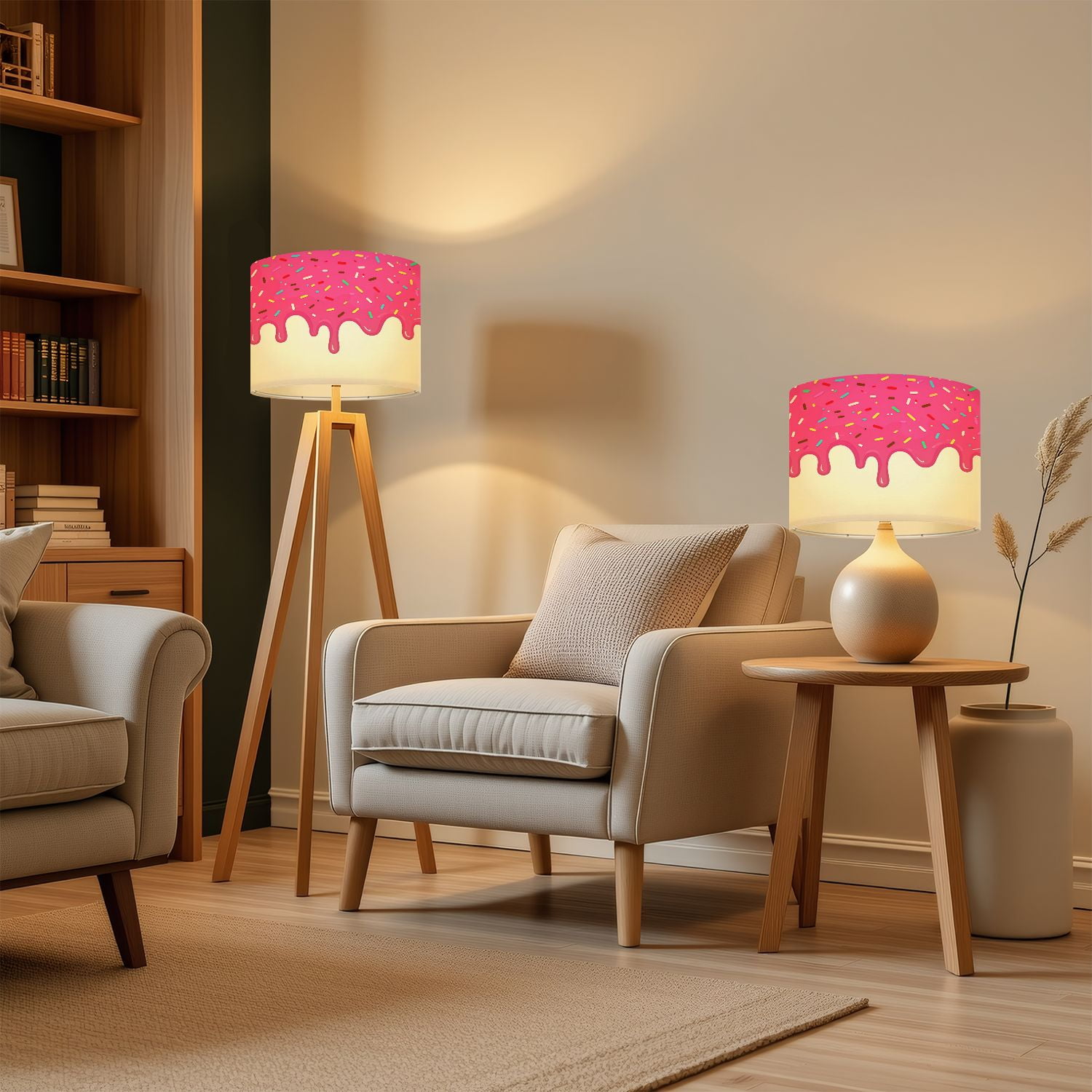 Boho Lampshades 2 Pack Pink ice cream melted colorful cute candy sprinkles long border 13"x13"x10" Light Shade for Table Lamps Floor Lamps Drum Lamp Shades Lampshade Replacement Easy Assembly