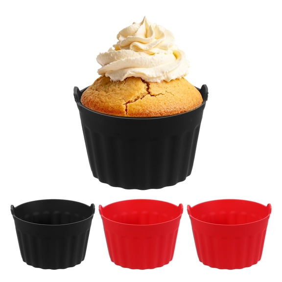 Uxcell Air Fryer Cups, 4 Pcs Silicone Baking Cups Air Fryer Baking Nonstick Bakeware Easy Release Silicone Ramekins for Cupcakes Muffins Puddings Tarts, Black/Red