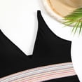 thumbnail image 6 of Women Tummy Control Swimsuits One Piece Slimming Modest Bathing Suit Color Block Drawstring Swim Suits (Black, L), 6 of 8