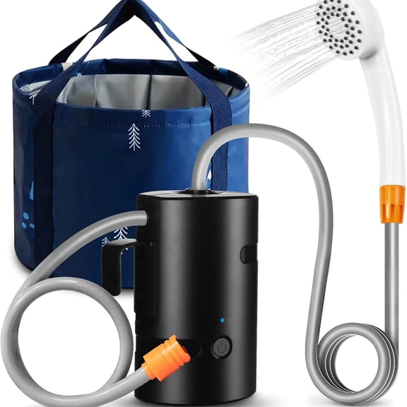 "Portable Camping Shower, Built-in 4400mAh, USB Rechargeable IPX7 Waterproof Battery Shower Pump Collapsible Bucket for Family Camp Hiking Backpacking Travel Beach Pet Flowering, Outdoor "
