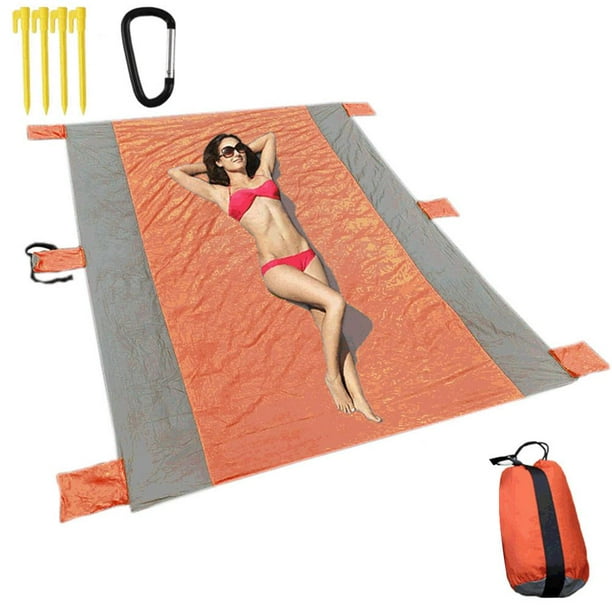 Playa Tamaño Grande 86.7 '' * 70.9 '' Manta De Picnic A Prueba De Arena Para Exteriores Estera De Playa De Nylon Con 4 Estacas Para Viajes Camping Senderismo seitruly HA047100-03