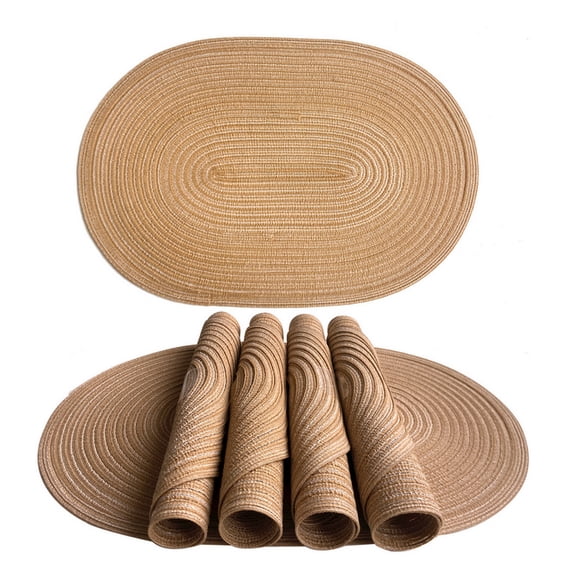 Woven Placemats Set of 6 Boho Farmhouse Washable Braided Table Mats for Dining Table Heat Resistant Non-Slip Place Mats- brown