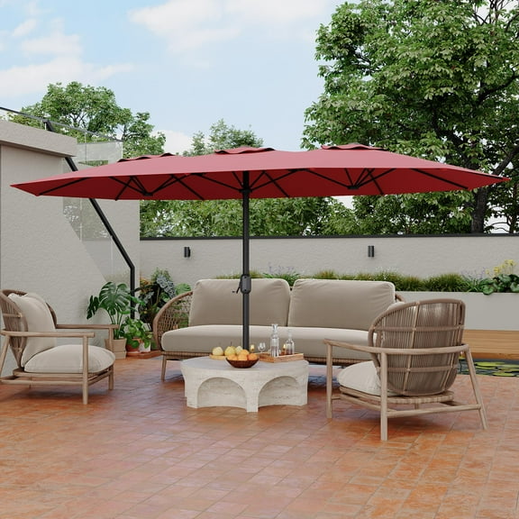 Double-Side Rectangular Pool Umbrella, 15 ft Large Patio Umbrella with Base Included, Outdoor Market Umbrellas for Poolside Lawn Backyard