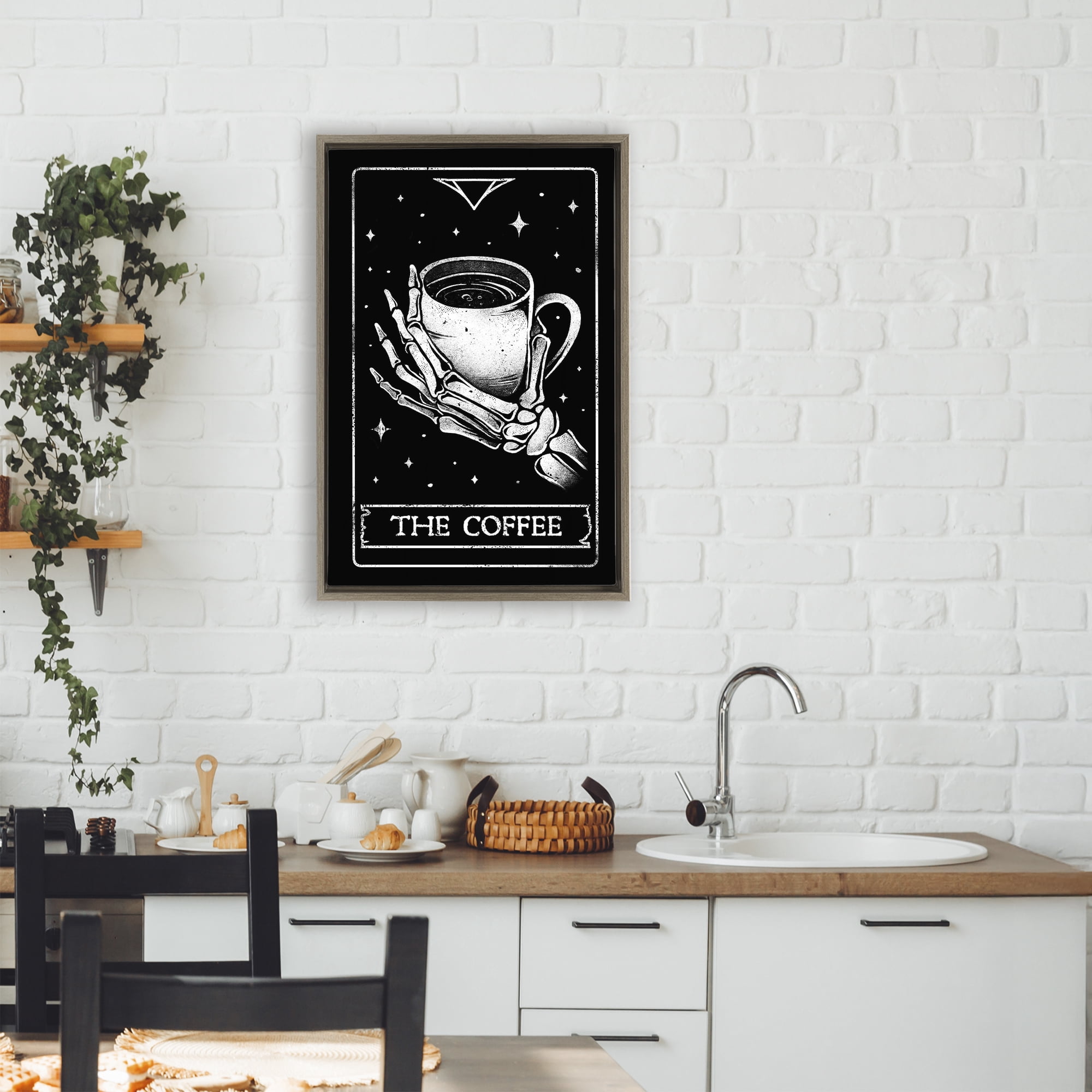 Stupell Industries The Coffee Tarot Card Brown Framed Floater Canvas Wall Art, design by EduEly Designs