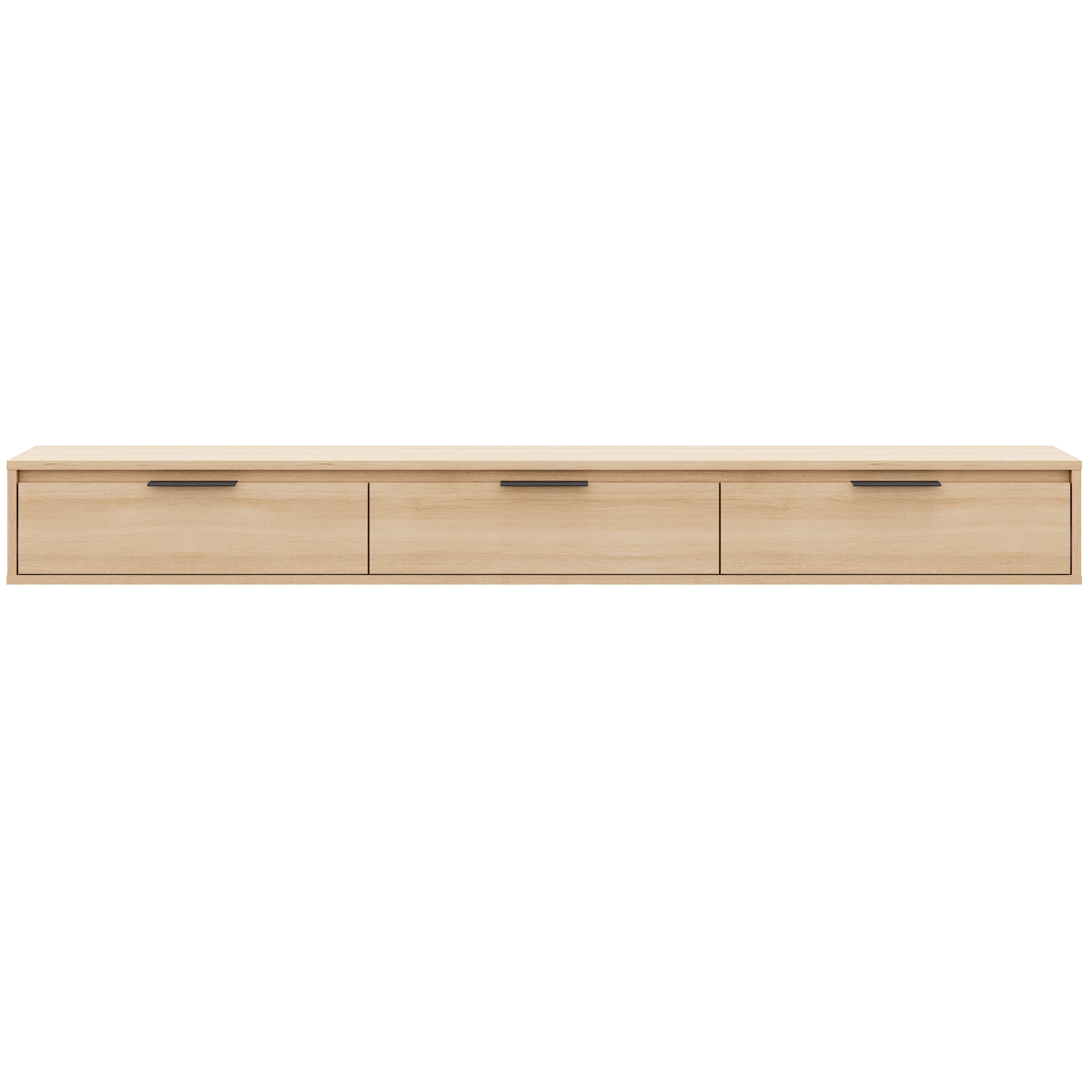 Meuble TV mural Nexera Slim 72 po à 3 portes et 3 armoires, chêne blond naturel