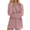thumbnail image 2 of Mock Neck Sweaters Women Fuzzy Sherpa Fleece Tunic Tops Long Sleeve Plain Pullover Sweatshirt with Pockets (XL, Pink), 2 of 7