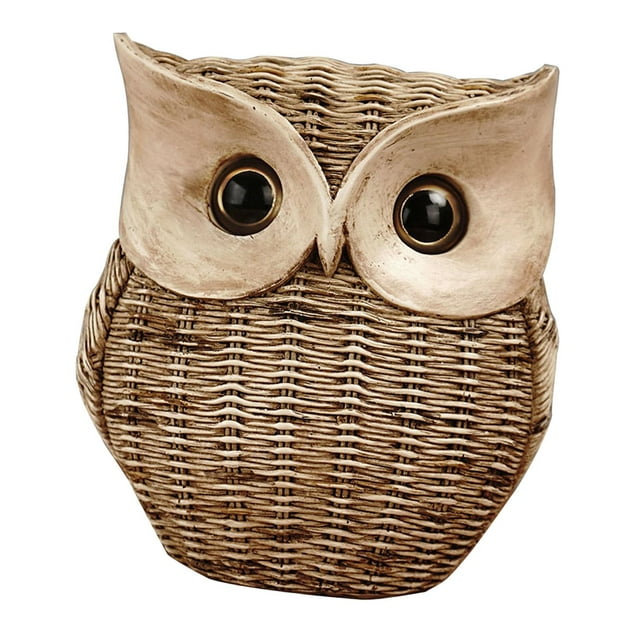 Rongfmy Owl Statue Imitation Rattan Owl Figurine Bookshelf Owl Ornament Animal Sculpture