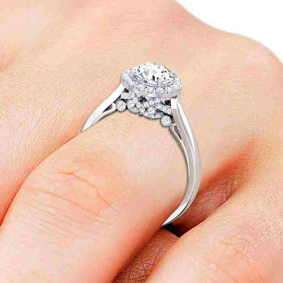 2 Cts Round Cut Moissanite Diamond Halo Engagement Ring, Sterling Silver Bridal Ring, Diamond Promise Ring, Anniversary Ring , Promise Ring