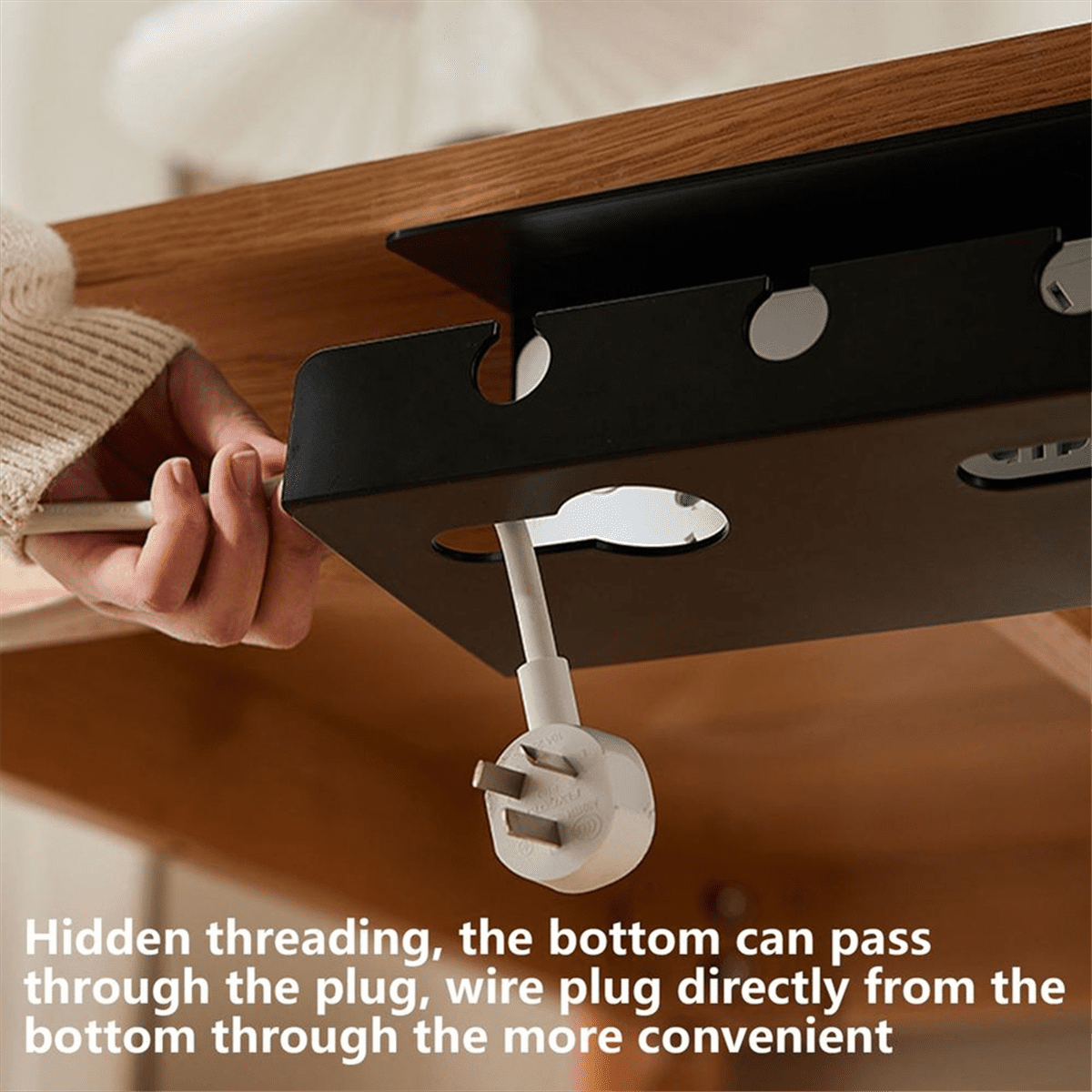 Under Desk Cable Management Tray Self-Adhesive Desk Cable Organizers Perforated Design Cable Hider Strip Holder Black