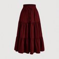 thumbnail image 2 of Women's Flowy Long Skirt Elastic High Waist Retro Pleated A-Line Flared Maxi Skirts Beach Vacation Outfits, 2 of 5