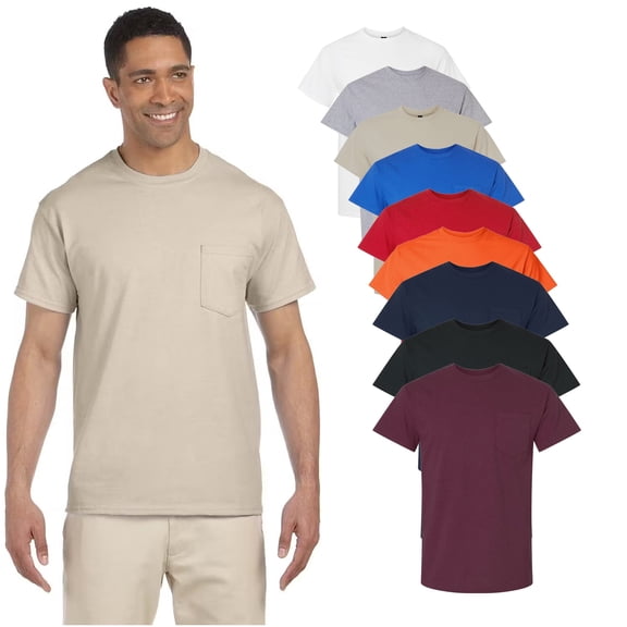 Gildan Men's Ultra Cotton Pocket T-Shirt, Men's Short Sleeve Tee, Pocketed Shirt, Mix Color, Pack 9, S