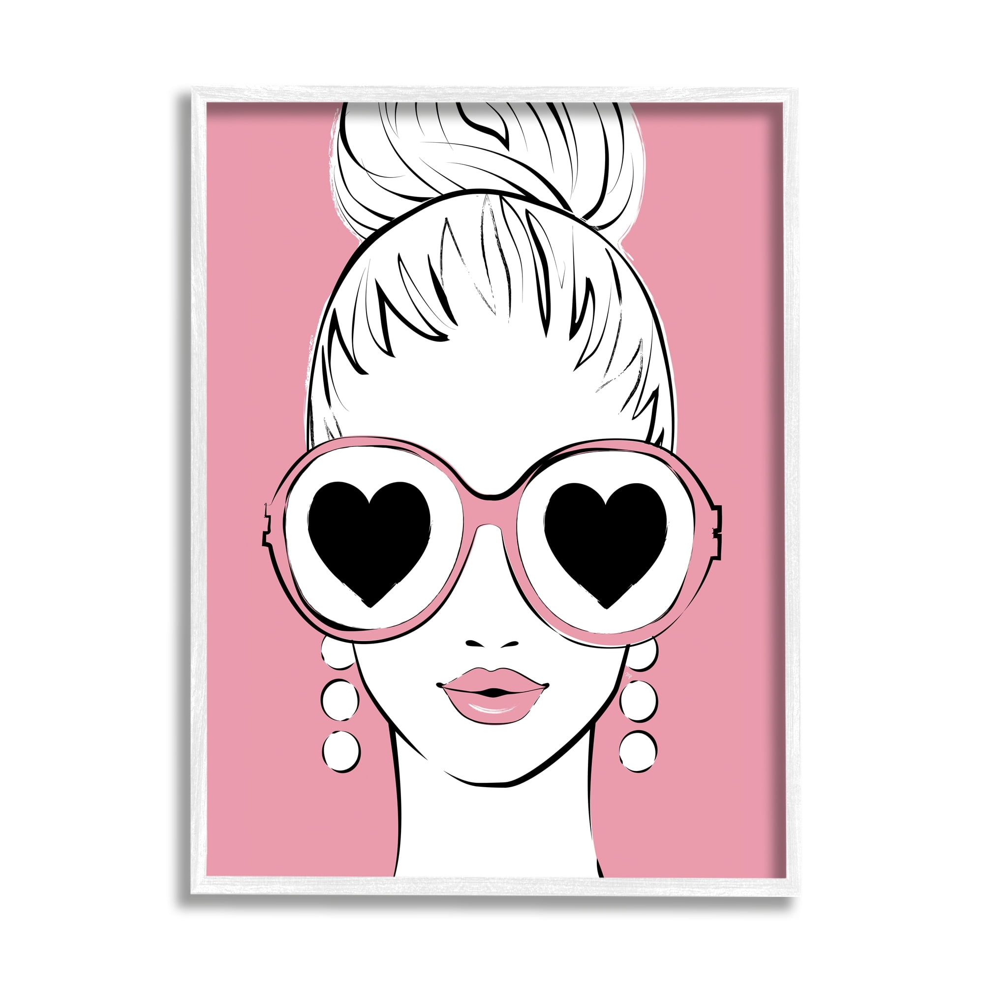 Stupell Industries Fashionable Woman Heart Sunglasses Pink Glam Drawing Graphic Art White Framed Art Print Wall Art, Design by Martina Pavlova