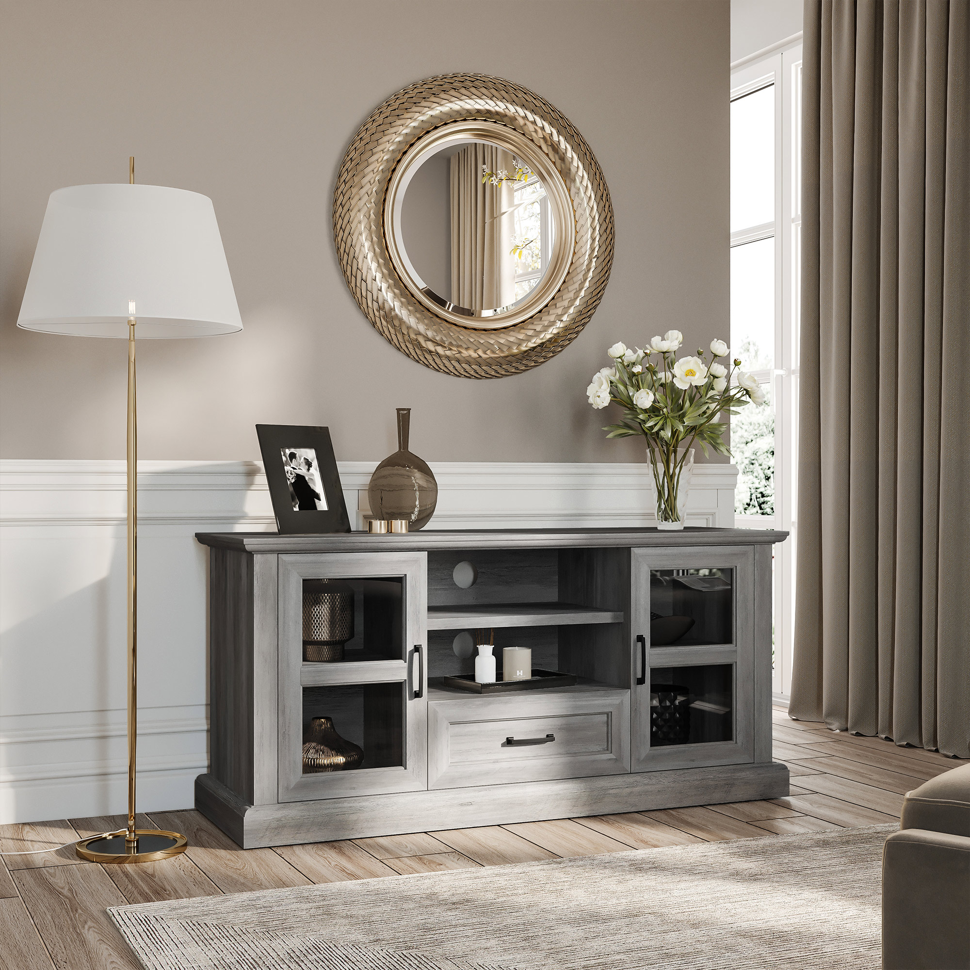 BELLEZE Rustic Modern TV Stand - Trussati (Gray Wash) - image 2 of 7