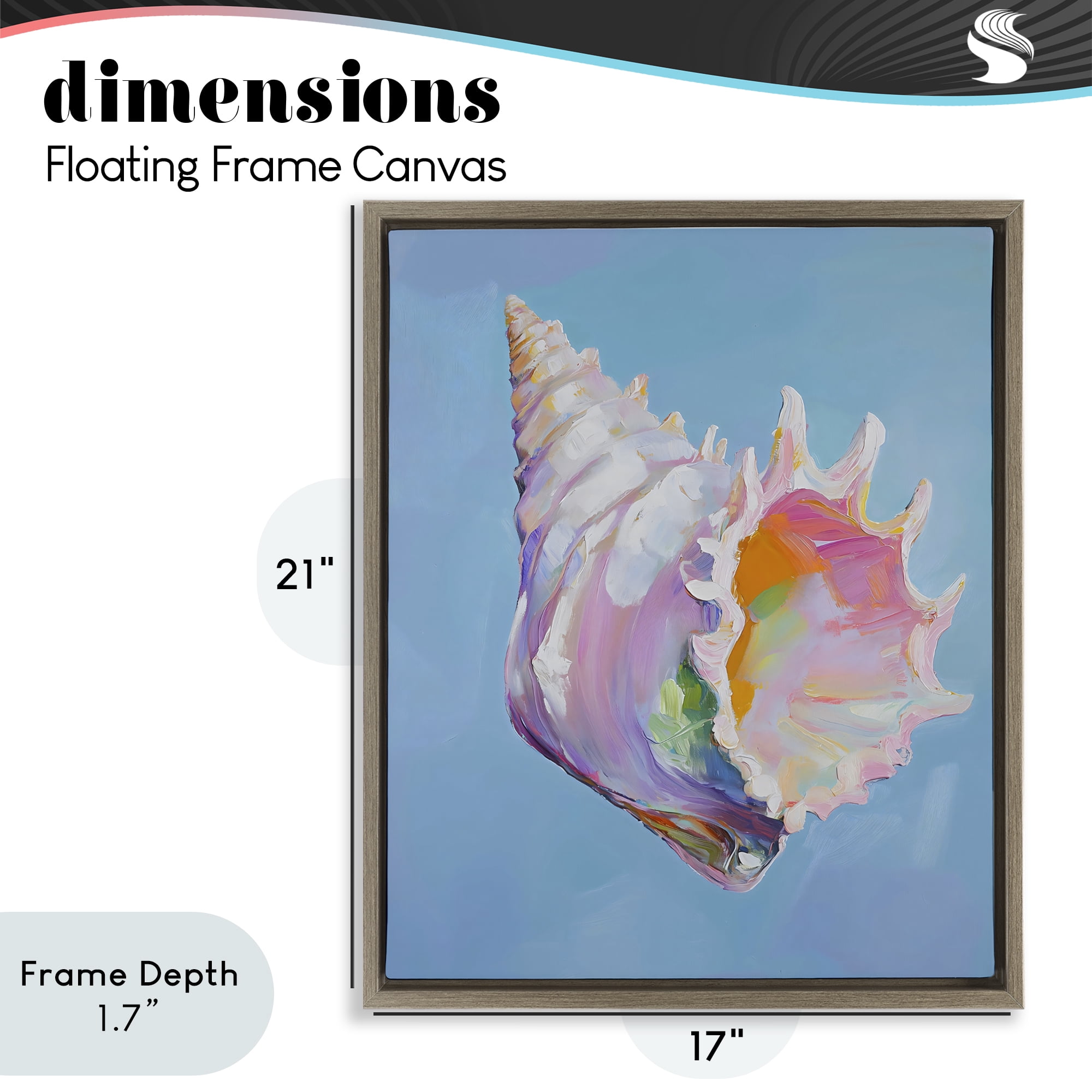 Stupell Industries Pastel Hued Conch on Blue Brown Framed Floater Canvas Wall Art, design by The Prints Vibe