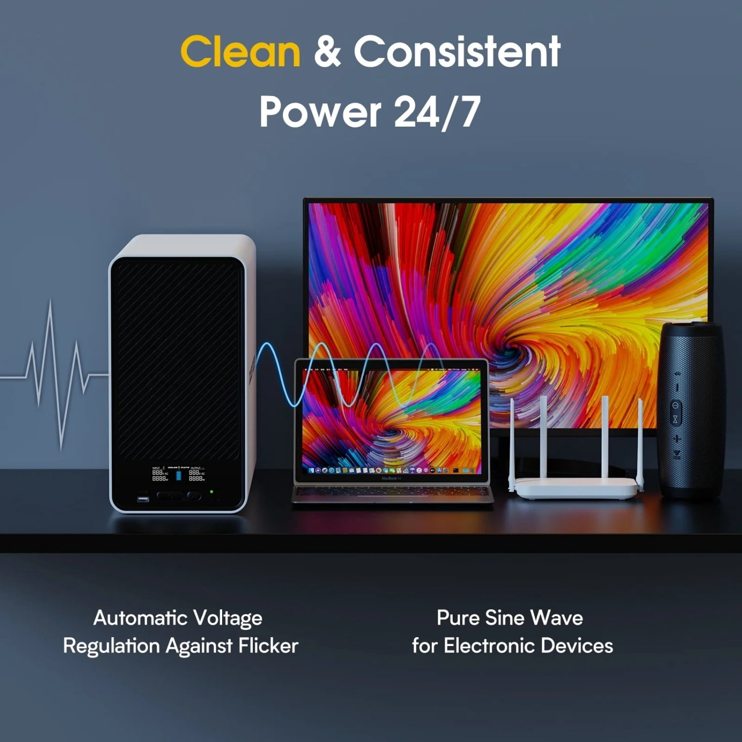 GOLDENMATE 1500VA/1000W Lithium UPS, battery backup Surge Protector, 297Wh LiFePO4 Power, AVR, Line Interactive Sine Wave, 8 Outlets, LCD Display