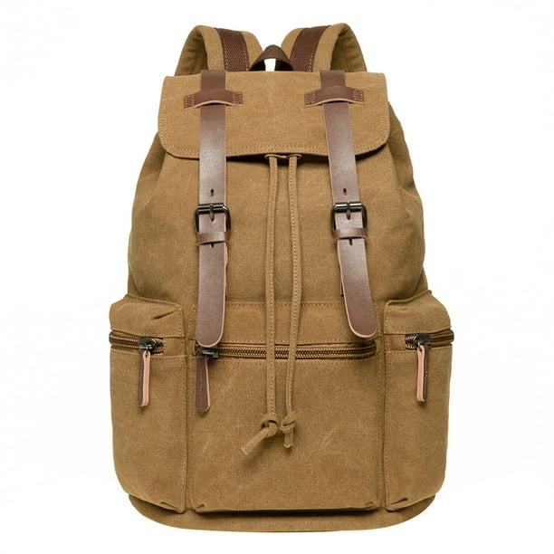 KAUKKO Mochila de Lona Vintage-Gran Capacidad, Mochila Multifuncional Duradera para Exteriores-MARRÓN, 21.4L
