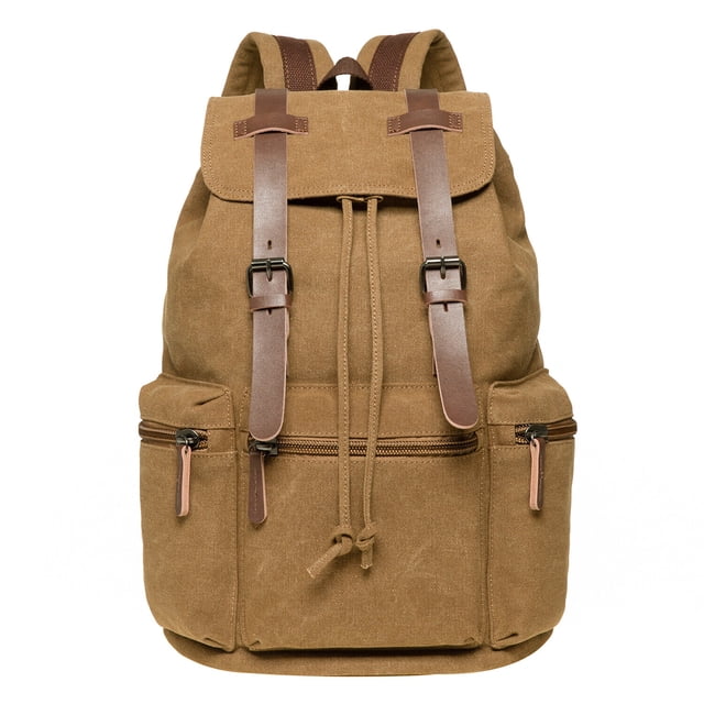 KAUKKO Mochila de Lona Vintage-Gran Capacidad, Mochila Multifuncional Duradera para Exteriores-MARRÓN, 21.4L