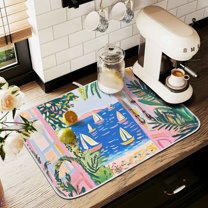 Yayeee Drying Mat for Kitchen Counter Dishes Microfiber Coffee Decorative Pad, Yellow Seaside