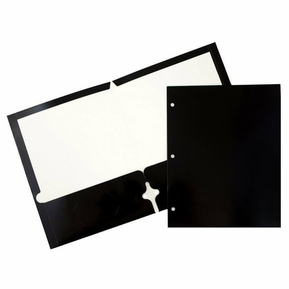 JAM Paper Laminated Two Pocket Glossy 3 Hole Punch School Folders, Black, 3/Pack
