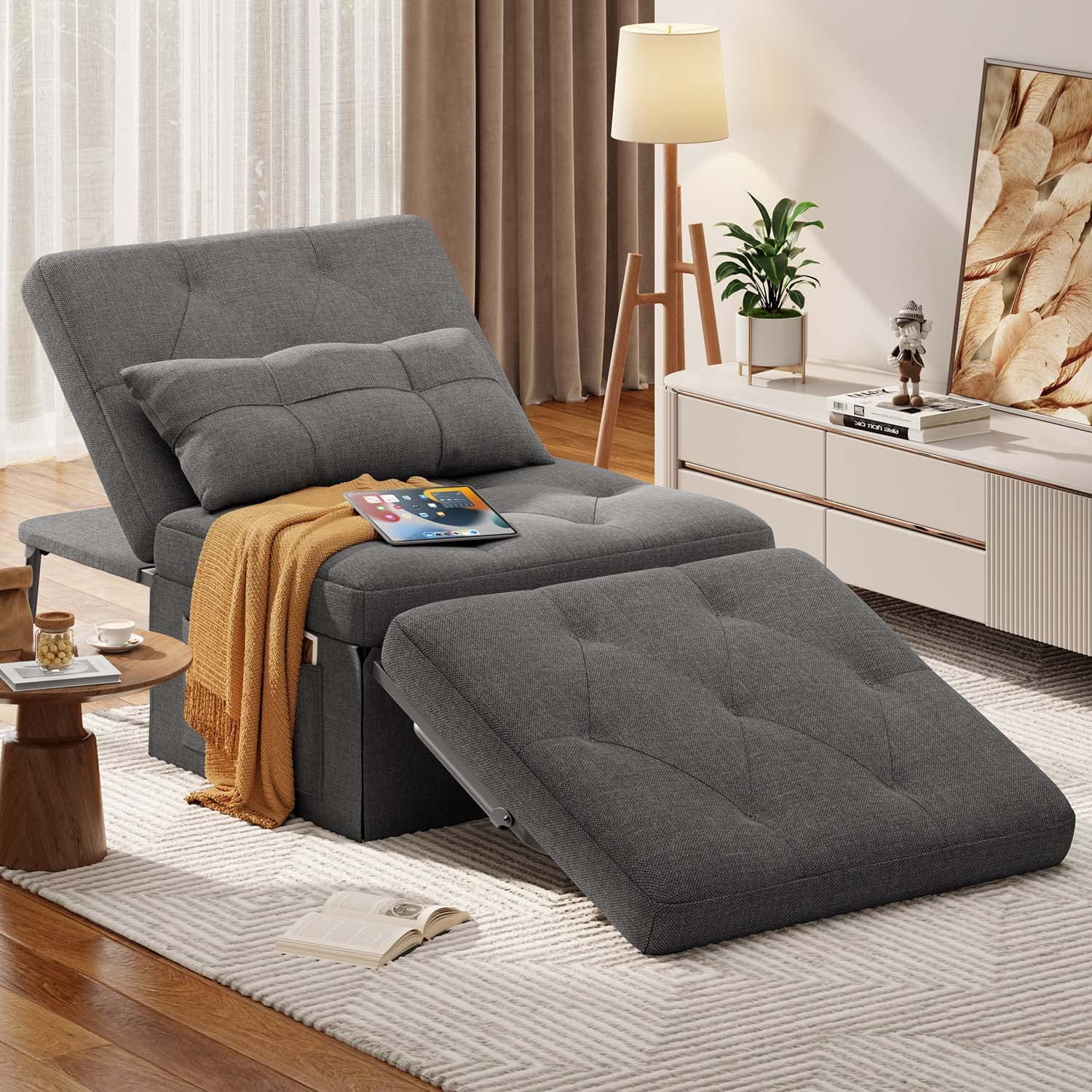 Aiho Sofa Bed 4 in 1, Convertible Chair Bed for Dorm/Apartment/Living Room, Dark Gray